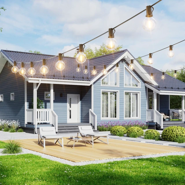 Alt view image 7 of 7 - Outdoor String Lights 120 FT Waterproof Patio Light 63 LED Bulbs Shatterproof Globe Edison Bulbs, Dimmable, Connectable Plug-In Outside Light for Backyard Bistro Cafe Porch Party Warm White
