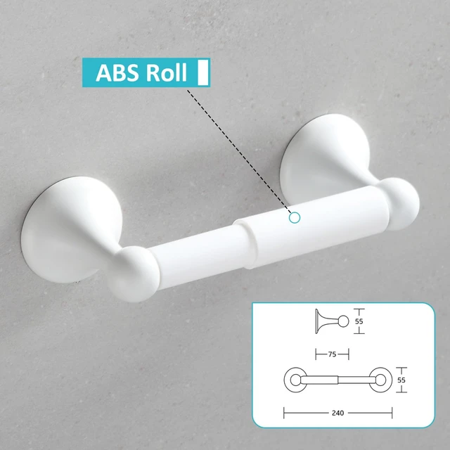 Alt view image 2 of 7 - Bathroom Accessories Set, White Paint Expandable Towel Bar 4-Piece Bathroom Accessory Set Wall Mounted Towel Ring Robe Hook Toilet Paper Holder Towel Holder