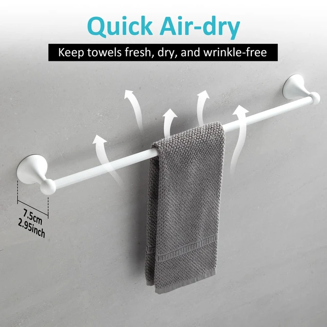 Alt view image 3 of 7 - Bathroom Accessories Set, White Paint Expandable Towel Bar 4-Piece Bathroom Accessory Set Wall Mounted Towel Ring Robe Hook Toilet Paper Holder Towel Holder