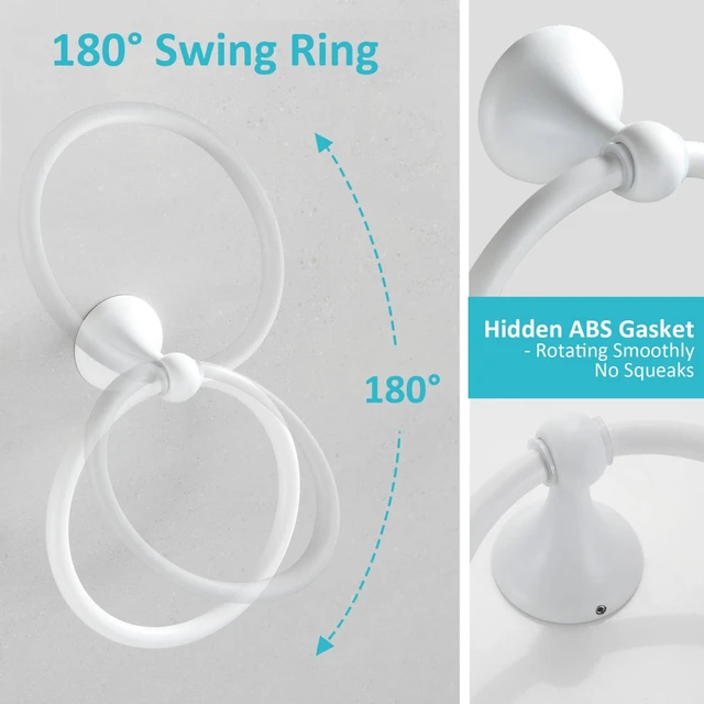 Alt view image 6 of 7 - Bathroom Accessories Set, White Paint Expandable Towel Bar 4-Piece Bathroom Accessory Set Wall Mounted Towel Ring Robe Hook Toilet Paper Holder Towel Holder