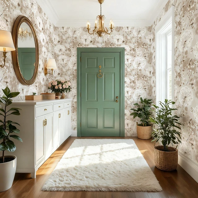 Alt view image 4 of 7 - Floral Peel and Stick Wallpaper Dandelion for Cabinet 16.9"x393.7" Vintage Floral Contact Paper Brown Wallpaper Peel and Stick Waterproof Self Adhesive Removable for Cabinet Bedroom Decorative