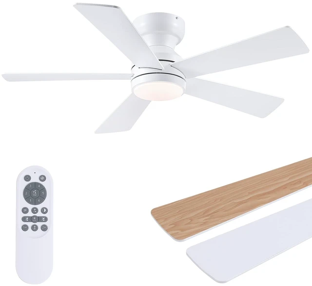 Main image of 46" Flush Mount Ceiling Fan with Lights - White Modern Fan Light with Reversible Mute Motor, 3CCT Dimmable, Wind Speeds Adjustable, Low Profile Light Fixure for Indoor Use, Bedroom