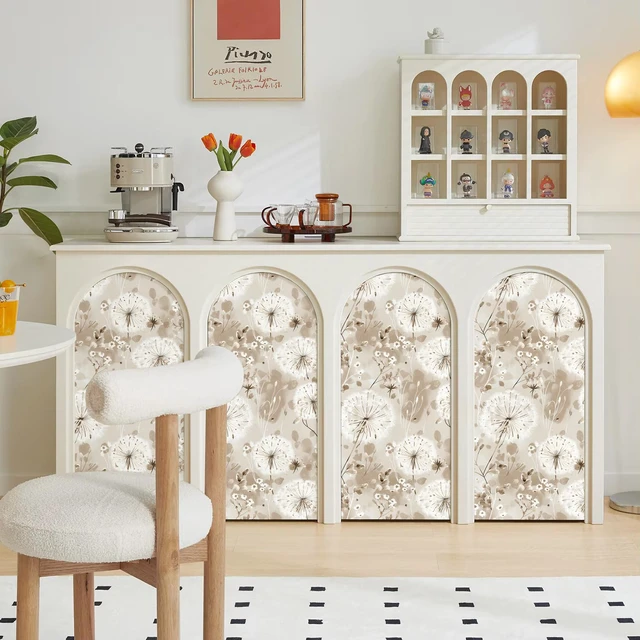 Alt view image 6 of 7 - Floral Peel and Stick Wallpaper Dandelion for Cabinet 16.9"x393.7" Vintage Floral Contact Paper Brown Wallpaper Peel and Stick Waterproof Self Adhesive Removable for Cabinet Bedroom Decorative