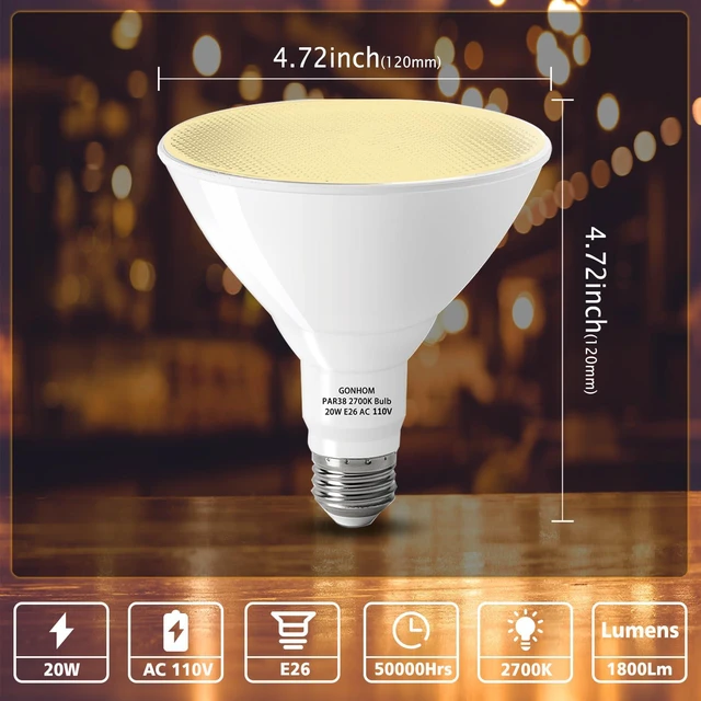 Alt view image 3 of 6 - Par38 led Flood Lights Outdoor Light Bulb,Dimmable 1800LM,20W Replace up to 200W,Outdoor Flood Light Bulbs for Backyard,Garage,Porch,Garden,6 Pack 2700K Warm Light
