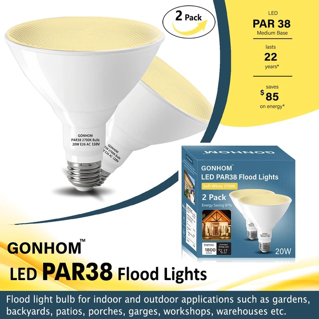 Alt view image 4 of 6 - Par38 led Flood Lights Outdoor Light Bulb,Dimmable 1800LM,20W Replace up to 200W,Outdoor Flood Light Bulbs for Backyard,Garage,Porch,Garden,6 Pack 2700K Warm Light