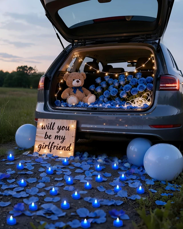 Alt view image 2 of 7 - 4000 Pieces Blue Artificial Rose Petals with 50 Blue Heart LED Tea Lights, Rose Petals and Candles Set for Proposal, Anniversary, Romantic Night, Wedding Decor