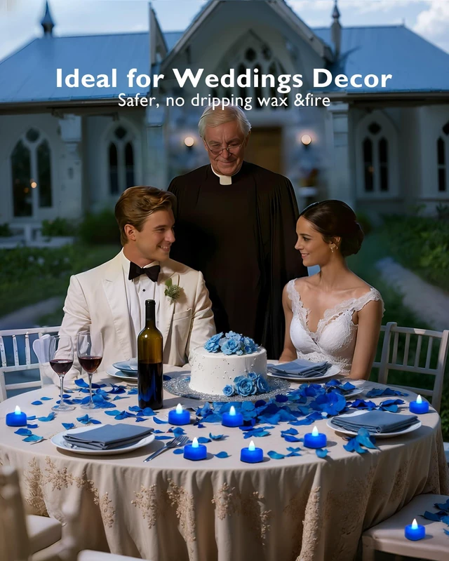Alt view image 3 of 7 - 4000 Pieces Blue Artificial Rose Petals with 50 Blue Heart LED Tea Lights, Rose Petals and Candles Set for Proposal, Anniversary, Romantic Night, Wedding Decor