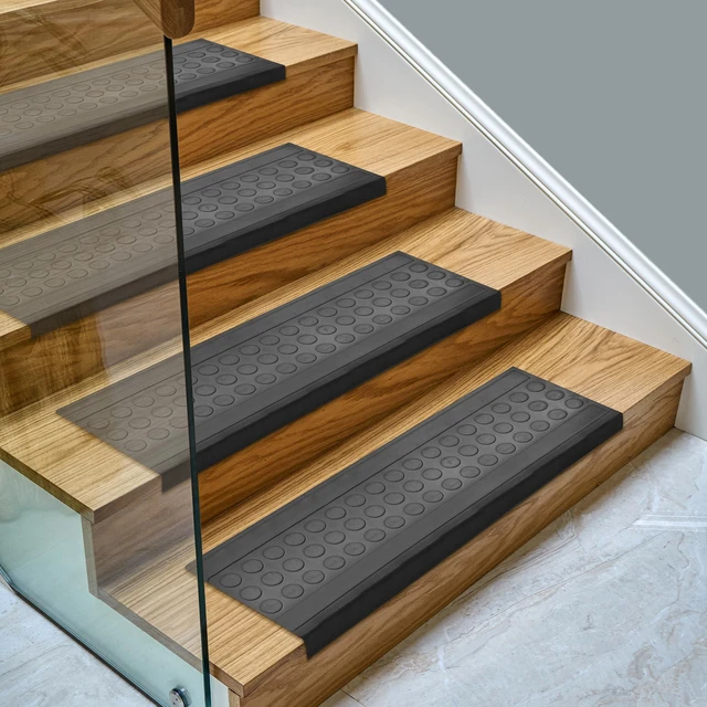 Main image of Bullnose Stair Treads Outdoor Coin Heavy-Duty Non-Slip Stair Mats Best Grip on Concrete, Brick & Textured Step Fastening Required for Wooden & RV Steps, Pack of 5