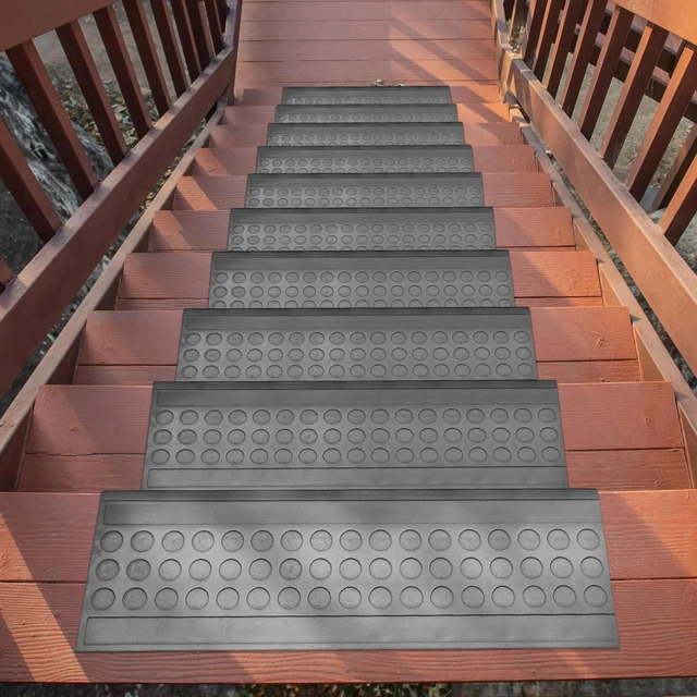 Alt view image 2 of 7 - Bullnose Stair Treads Outdoor Coin Heavy-Duty Non-Slip Stair Mats Best Grip on Concrete, Brick & Textured Step Fastening Required for Wooden & RV Steps, Pack of 5