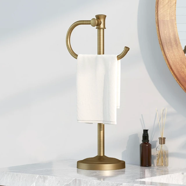 Main image of Stand Hand Towel Holder, Countertop Towel Bar, Antique Brass 17 Inch Bathroom Towel Hanger, Freestanding Vanity Counter Top Towel Holder, Towel Ring Hardware Accessories, Stainless Steel