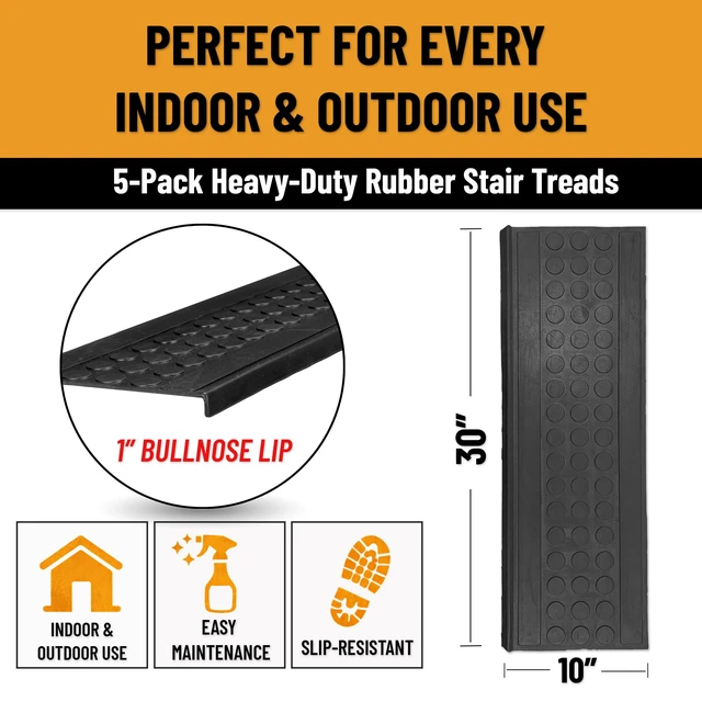 Alt view image 3 of 7 - Bullnose Stair Treads Outdoor Coin Heavy-Duty Non-Slip Stair Mats Best Grip on Concrete, Brick & Textured Step Fastening Required for Wooden & RV Steps, Pack of 5