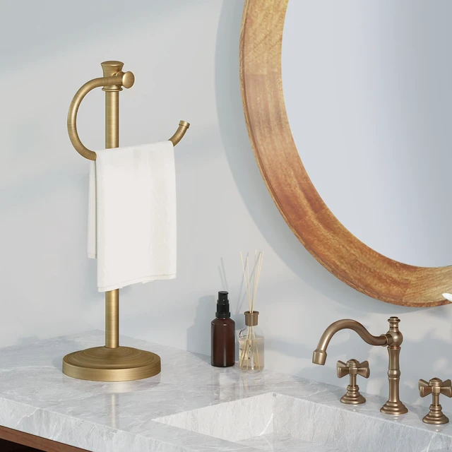 Alt view image 2 of 7 - Stand Hand Towel Holder, Countertop Towel Bar, Antique Brass 17 Inch Bathroom Towel Hanger, Freestanding Vanity Counter Top Towel Holder, Towel Ring Hardware Accessories, Stainless Steel
