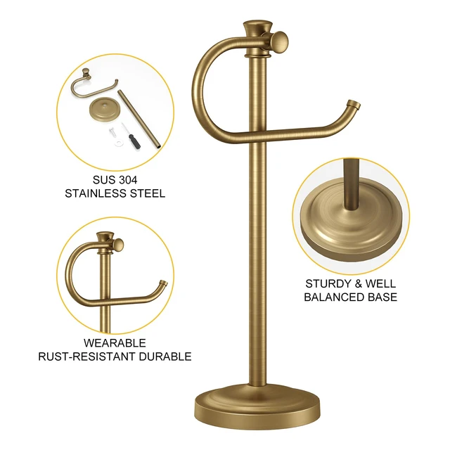 Alt view image 3 of 7 - Stand Hand Towel Holder, Countertop Towel Bar, Antique Brass 17 Inch Bathroom Towel Hanger, Freestanding Vanity Counter Top Towel Holder, Towel Ring Hardware Accessories, Stainless Steel
