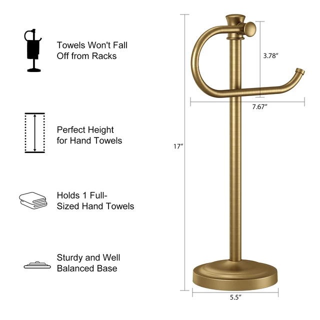 Alt view image 4 of 7 - Stand Hand Towel Holder, Countertop Towel Bar, Antique Brass 17 Inch Bathroom Towel Hanger, Freestanding Vanity Counter Top Towel Holder, Towel Ring Hardware Accessories, Stainless Steel
