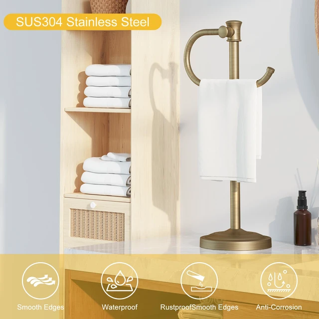 Alt view image 6 of 7 - Stand Hand Towel Holder, Countertop Towel Bar, Antique Brass 17 Inch Bathroom Towel Hanger, Freestanding Vanity Counter Top Towel Holder, Towel Ring Hardware Accessories, Stainless Steel
