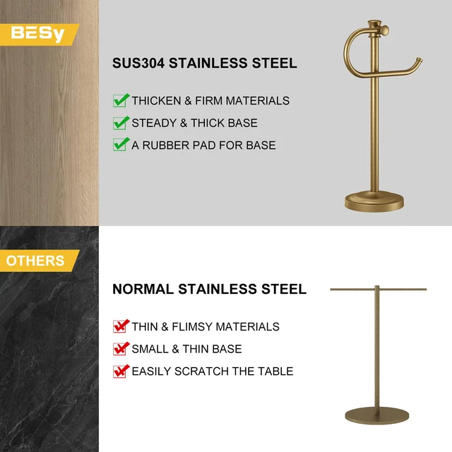 Alt view image 7 of 7 - Stand Hand Towel Holder, Countertop Towel Bar, Antique Brass 17 Inch Bathroom Towel Hanger, Freestanding Vanity Counter Top Towel Holder, Towel Ring Hardware Accessories, Stainless Steel
