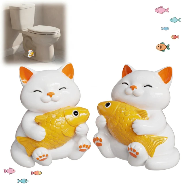 Main image of Ceramic Cat Toilet Bolt Covers Decorative, Tool-Free Install 2 Pack Premium ceramic, Hides Ugly Toilet Floor Bolts, Bolt Hole 0.94'', with 2 Floor Bolt Caps & Washers,Themed Bathroom Decorators
