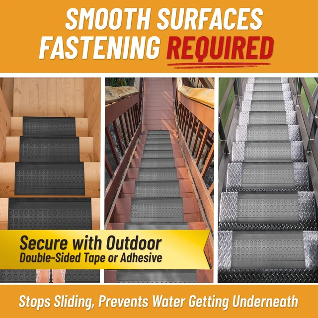 Alt view image 6 of 7 - Bullnose Stair Treads Outdoor Coin Heavy-Duty Non-Slip Stair Mats Best Grip on Concrete, Brick & Textured Step Fastening Required for Wooden & RV Steps, Pack of 5
