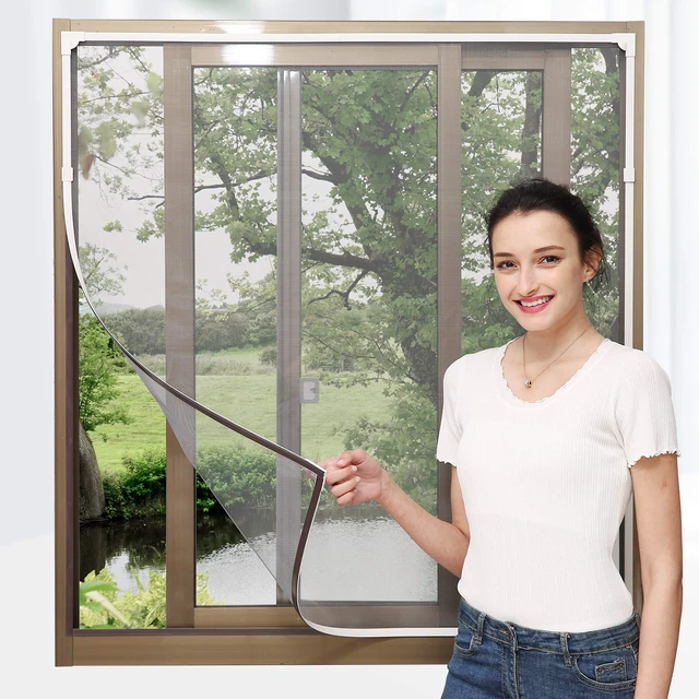 Main image of Adjustable DIY Magnetic Window Screen Max 72 x 48 Fits Any Size Smaller White Frame Fiberglass Mesh with Extra Accessories