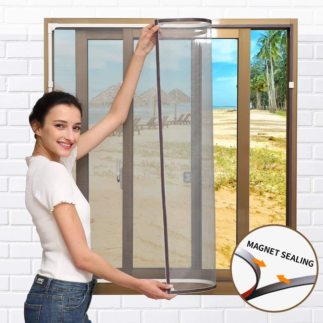 Alt view image 2 of 7 - Adjustable DIY Magnetic Window Screen Max 72 x 48 Fits Any Size Smaller White Frame Fiberglass Mesh with Extra Accessories