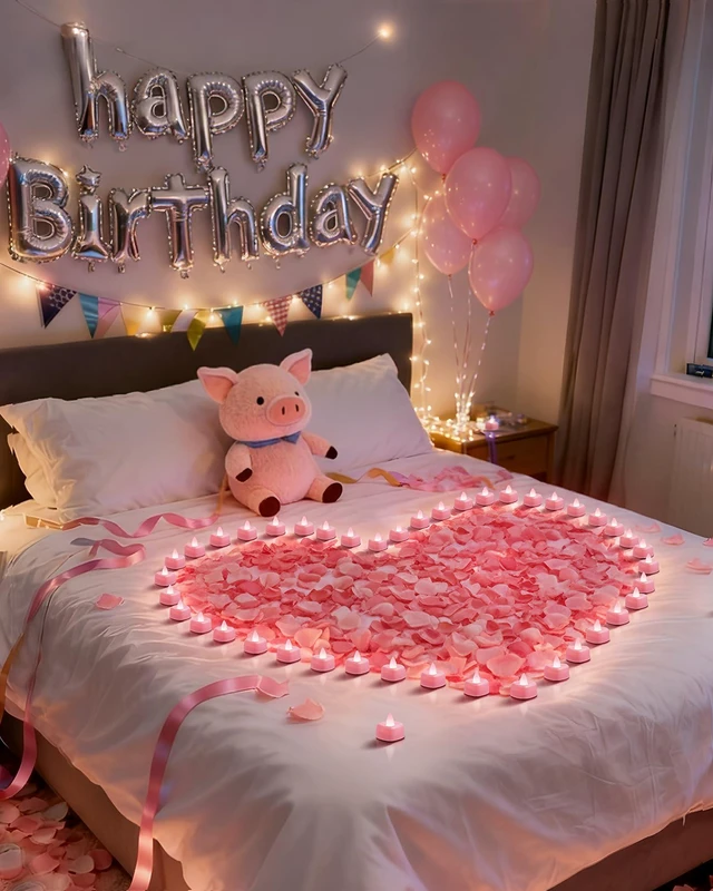 Alt view image 5 of 7 - 4000 Pieces Pink Artificial Rose Petals with 50 Pink Heart LED Tea Lights, Rose Petals and Candles Set for Proposal, Anniversary, Romantic Night, Wedding Decor