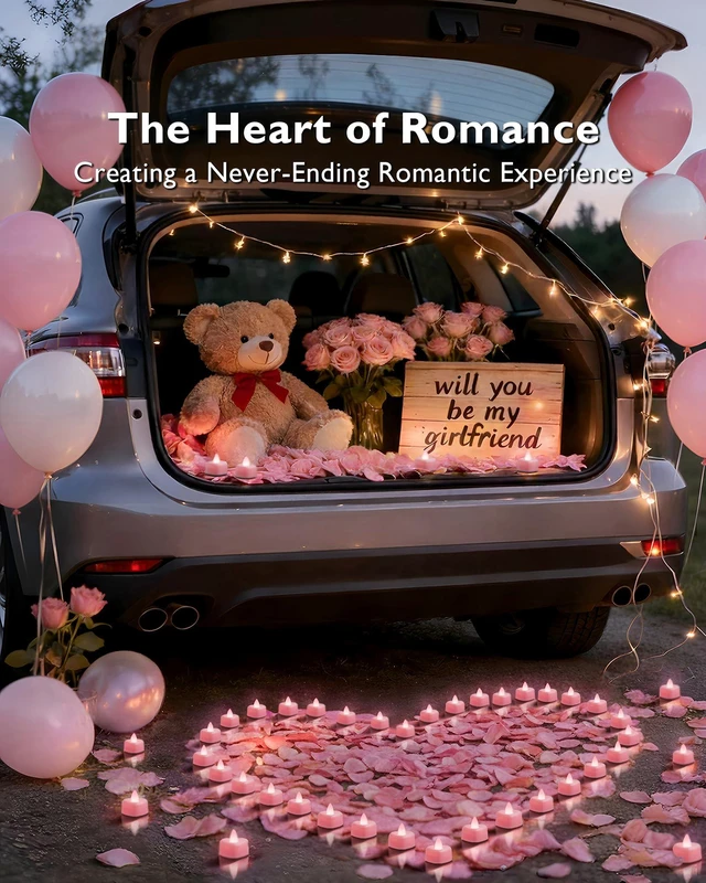 Alt view image 2 of 7 - 4000 Pieces Pink Artificial Rose Petals with 50 Pink Heart LED Tea Lights, Rose Petals and Candles Set for Proposal, Anniversary, Romantic Night, Wedding Decor