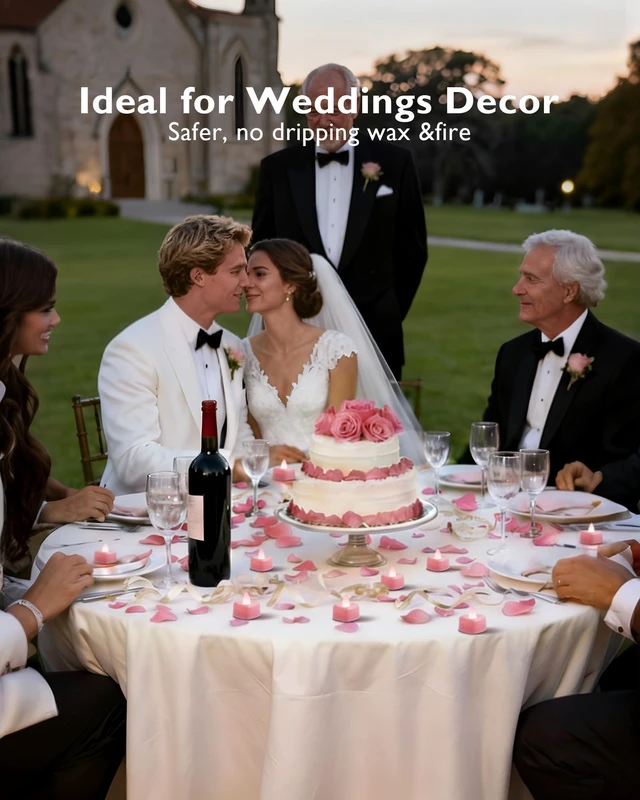 Alt view image 4 of 7 - 4000 Pieces Pink Artificial Rose Petals with 50 Pink Heart LED Tea Lights, Rose Petals and Candles Set for Proposal, Anniversary, Romantic Night, Wedding Decor