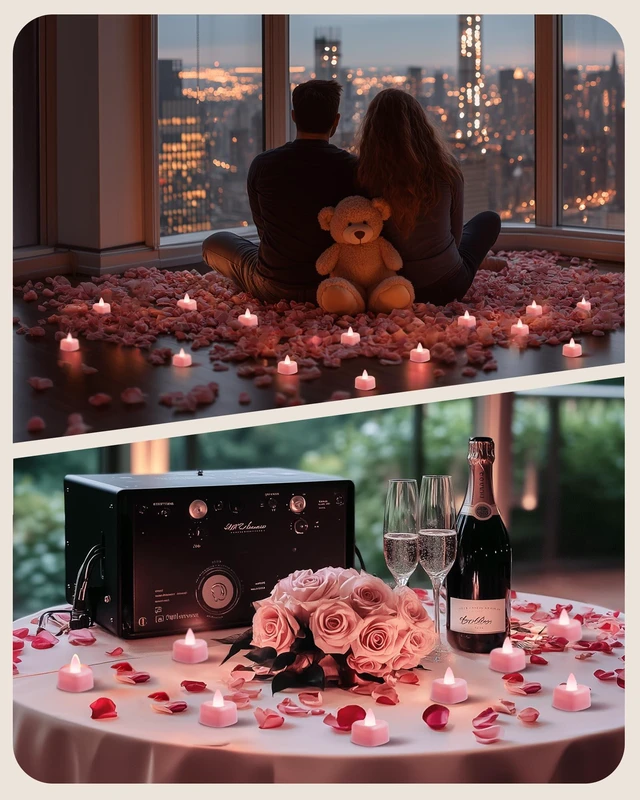 Alt view image 7 of 7 - 4000 Pieces Pink Artificial Rose Petals with 50 Pink Heart LED Tea Lights, Rose Petals and Candles Set for Proposal, Anniversary, Romantic Night, Wedding Decor
