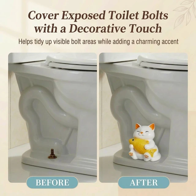Alt view image 2 of 7 - Ceramic Cat Toilet Bolt Covers Decorative, Tool-Free Install 2 Pack Premium ceramic, Hides Ugly Toilet Floor Bolts, Bolt Hole 0.94'', with 2 Floor Bolt Caps & Washers,Themed Bathroom Decorators