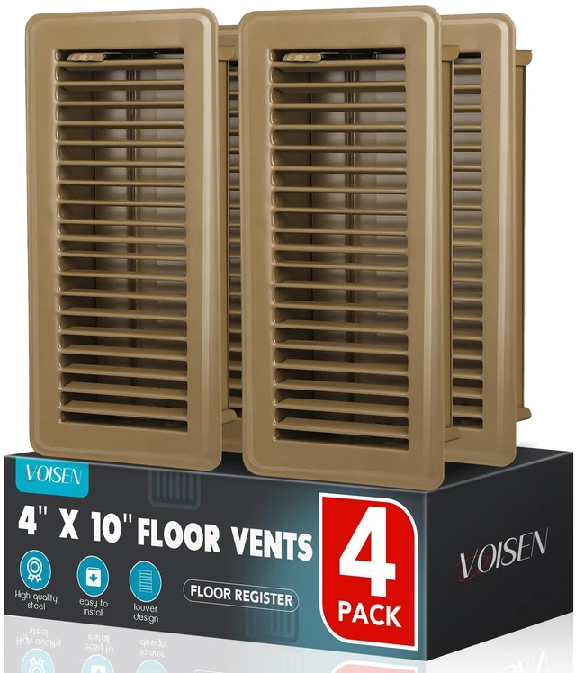 Main image of Floor Register 4x10, 4 Pack Brown Floor Vent Covers Heavy Duty Steel Walkable Floor Vents,Vent Covers for Home Floor