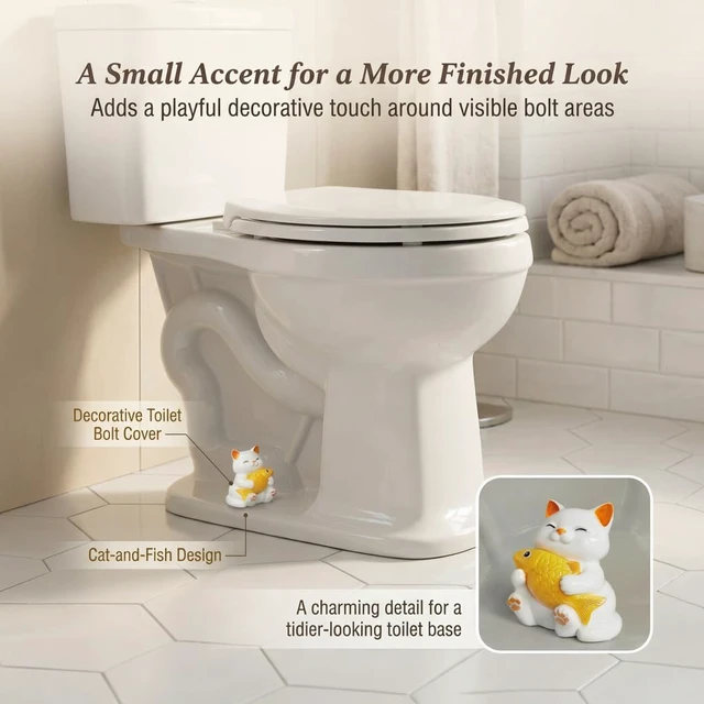 Alt view image 7 of 7 - Ceramic Cat Toilet Bolt Covers Decorative, Tool-Free Install 2 Pack Premium ceramic, Hides Ugly Toilet Floor Bolts, Bolt Hole 0.94'', with 2 Floor Bolt Caps & Washers,Themed Bathroom Decorators