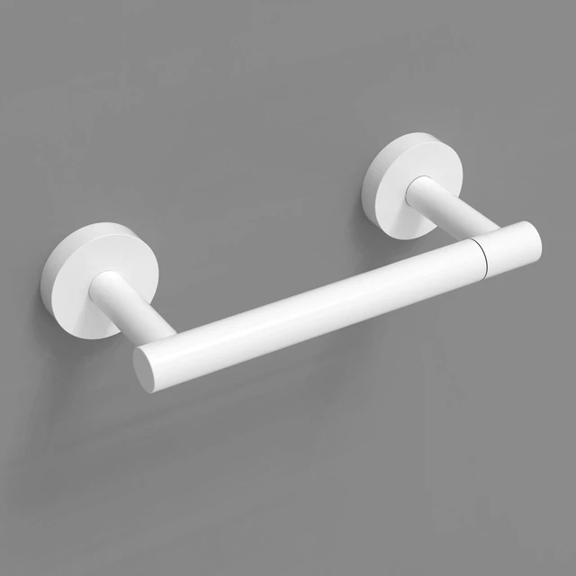 Alt view image 2 of 7 - White Toilet Paper Holder SUS304 Stainless Steel Double Post Pivoting Toilet Paper Roll Holder Wall Mounted Toilet Tissue Holder for Commercial Bathroom RV Brushed Brass Finish