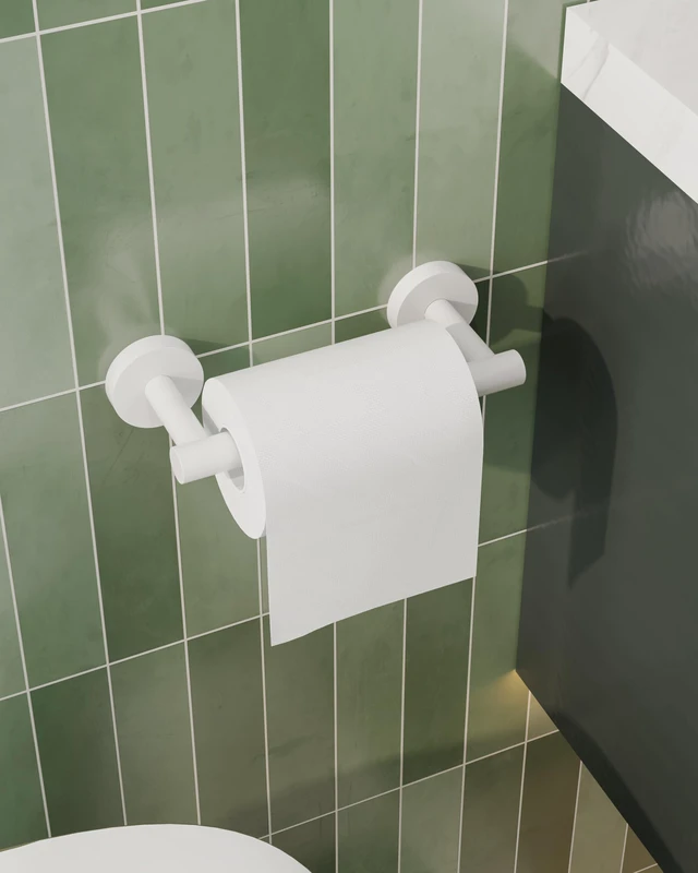 Alt view image 3 of 7 - White Toilet Paper Holder SUS304 Stainless Steel Double Post Pivoting Toilet Paper Roll Holder Wall Mounted Toilet Tissue Holder for Commercial Bathroom RV Brushed Brass Finish