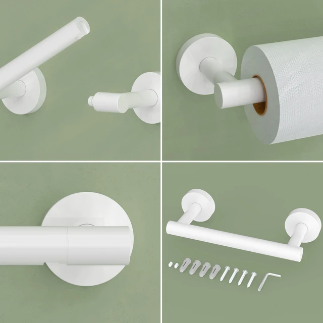 Alt view image 5 of 7 - White Toilet Paper Holder SUS304 Stainless Steel Double Post Pivoting Toilet Paper Roll Holder Wall Mounted Toilet Tissue Holder for Commercial Bathroom RV Brushed Brass Finish