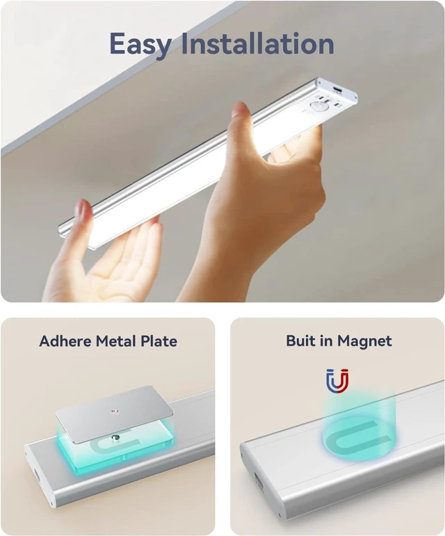Alt view image 7 of 7 - 13inch Under Cabinet Lighting, 3200mAh Rechargeable Motion Sensor Light Indoor, LED Battery Operated Cabinet Lights, Dimmable Closet Light, Wireless Under Counter Lights for Kitchen (2pack)