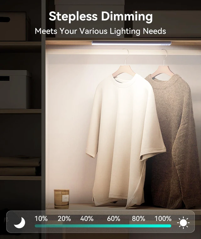 Alt view image 6 of 7 - 13inch Under Cabinet Lighting, 3200mAh Rechargeable Motion Sensor Light Indoor, LED Battery Operated Cabinet Lights, Dimmable Closet Light, Wireless Under Counter Lights for Kitchen (2pack)