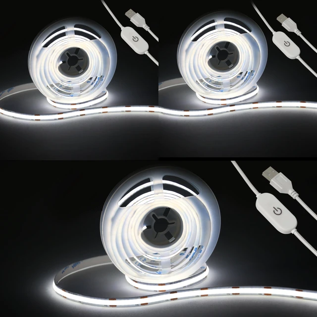 Main image of Led Strip Lights Touch Dimmable 5V USB COB 6500K White 6.56ft/2m (3Pack) 640 LEDs COB LED Strip Light, 10W Flexible, For Bedroom Kitchen Room Decor, 3D Printing Lighting