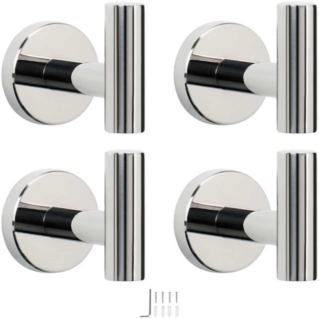 Main image of Bath Towel Hooks- SUS 304 Stainless Steel Robe Hook Holder, Heavy Duty Coat Hook for Bathroom Livingroom Hotel Kitchen Garage, Wall Mounted (Chrome Finish, 4 Pack)