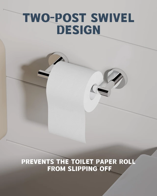 Alt view image 3 of 6 - Polished Finish Toilet Paper Holder SUS304 Stainless Steel Double Post Pivoting Toilet Paper Roll Holder Wall Mounted Toilet Tissue Holder for Commercial Bathroom RV
