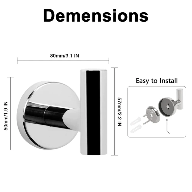 Alt view image 5 of 7 - Bath Towel Hooks- SUS 304 Stainless Steel Robe Hook Holder, Heavy Duty Coat Hook for Bathroom Livingroom Hotel Kitchen Garage, Wall Mounted (Chrome Finish, 4 Pack)