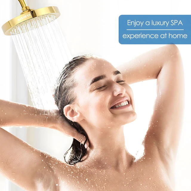 Alt view image 2 of 6 - High Pressure Rainfall Shower Head, 6 Inches Showerhead with Perfect Adjustable Replacement, Removable Restrictor, Easy Installation for Your Bathroom Shower Heads (Deluxe Gold + Shower Arm)