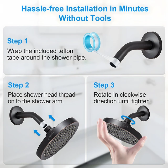 Alt view image 6 of 6 - 6" Rain Shower Head & 6" Shower Arm, Luxe Oil Rubbed Bronze Finish High Pressure 6 Inch Fixed Showerhead, Adjustable Replacement, 90 Nozzles, Removable Restrictor, Tool-Free Easy to Install