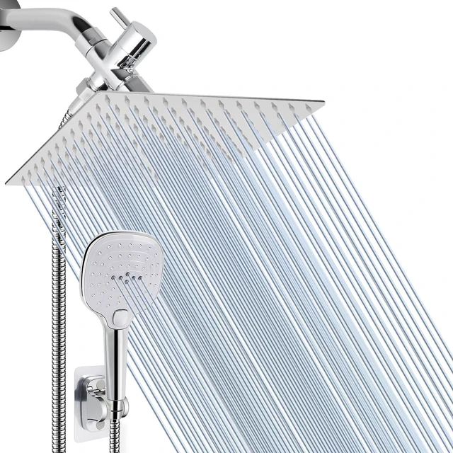 Main image of Shower Head with Hose, High Pressure Stainless Steel Rain Shower and 3 Settings Handheld Spray Combo with Push Button Flow Control (12 Inch, Chrome Finish)