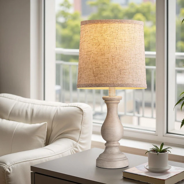Alt view image 2 of 7 - Farmhouse Table Lamps - 22" Rustic Lamp for Bedroom Living Room, Boho Bedside Lamps for Night Stands End Table Office Desk Lamp Nightstand with Linen Shades(Single)