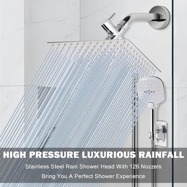 Alt view image 2 of 6 - Shower Head with Hose, High Pressure Stainless Steel Rain Shower and 3 Settings Handheld Spray Combo with Push Button Flow Control (12 Inch, Chrome Finish)