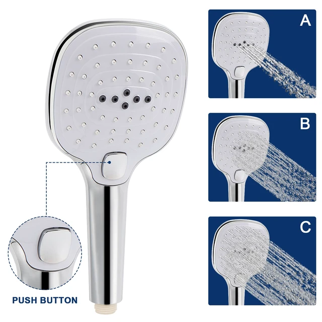 Alt view image 4 of 6 - Shower Head with Hose, High Pressure Stainless Steel Rain Shower and 3 Settings Handheld Spray Combo with Push Button Flow Control (12 Inch, Chrome Finish)