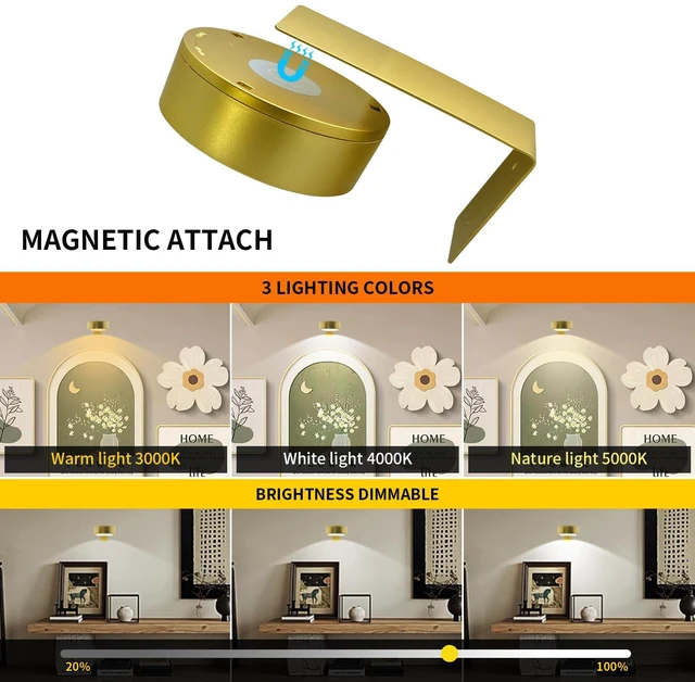 Alt view image 2 of 7 - 6Pack Picture Light Wireless Wall Painting Light 3 Lighting Art Display, Brightness Dimmable Timer Auto-OFF, Remote Control Battery Light Indoor for Pictures Paintings Frames Dartboards Gallery