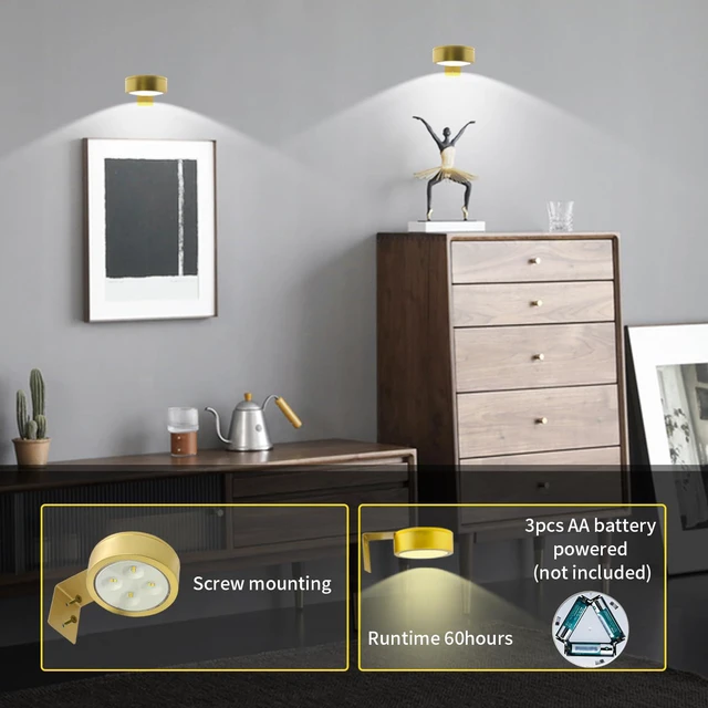 Alt view image 5 of 7 - 6Pack Picture Light Wireless Wall Painting Light 3 Lighting Art Display, Brightness Dimmable Timer Auto-OFF, Remote Control Battery Light Indoor for Pictures Paintings Frames Dartboards Gallery