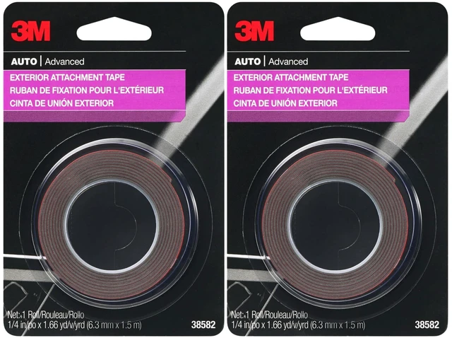 Main image of Auto Exterior Attachment Tape, 1/4 in x 5 ft, Heavy Duty Double-Sided Automotive Tape for Car Trim, Moldings, Emblems, and Badges (Pack of 2, 38582)