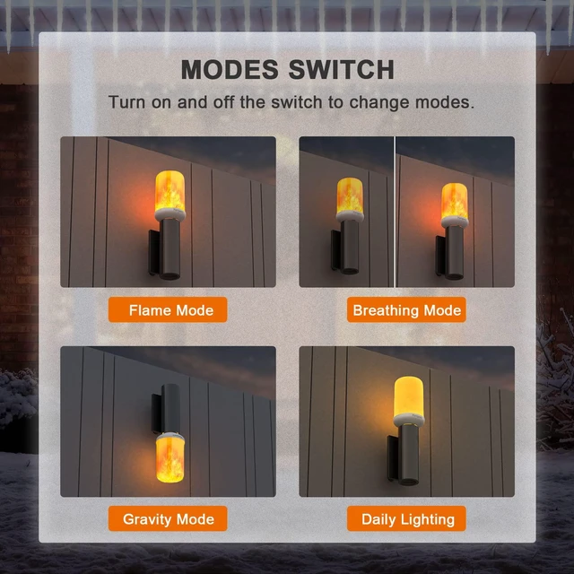 Alt view image 6 of 7 - Upgraded Flame Light Bulbs for Home Decor with Upside Down Effect 4-Mode LED E26/E27 Flickering Light Bulbs for Halloween Christmas Party Patio Porch Indoor & Outdoor Decorations - 4